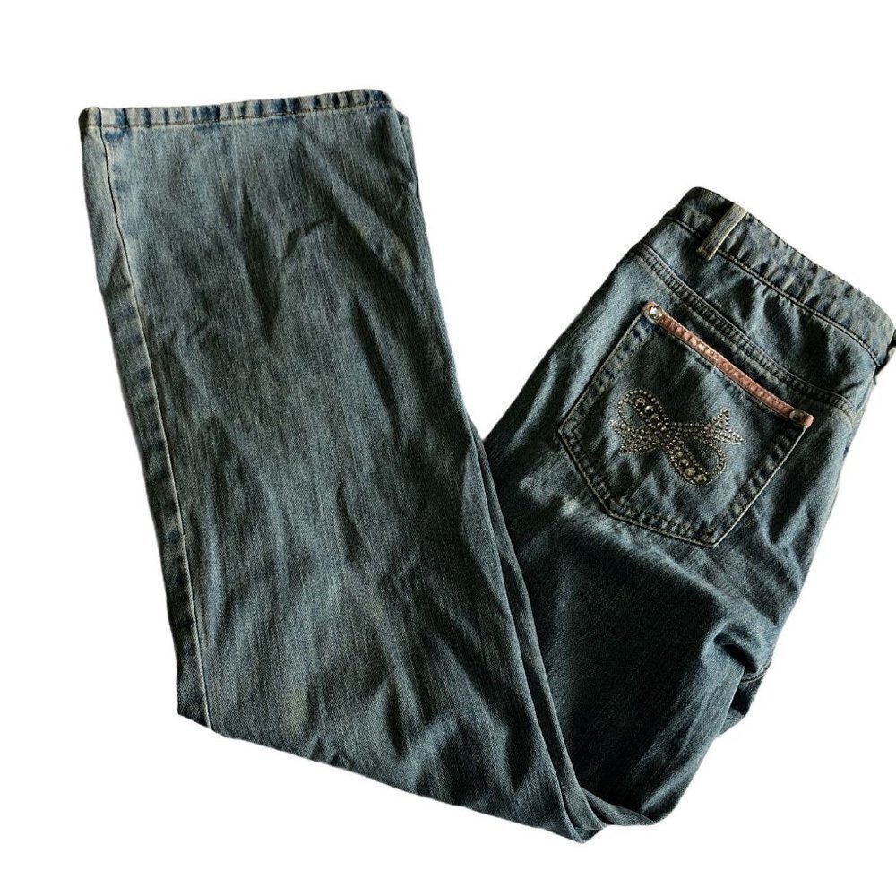 Dana Buchman Womens‎ Buona Jeans 10P Blue Bow Rhinestone Embellished Pockets